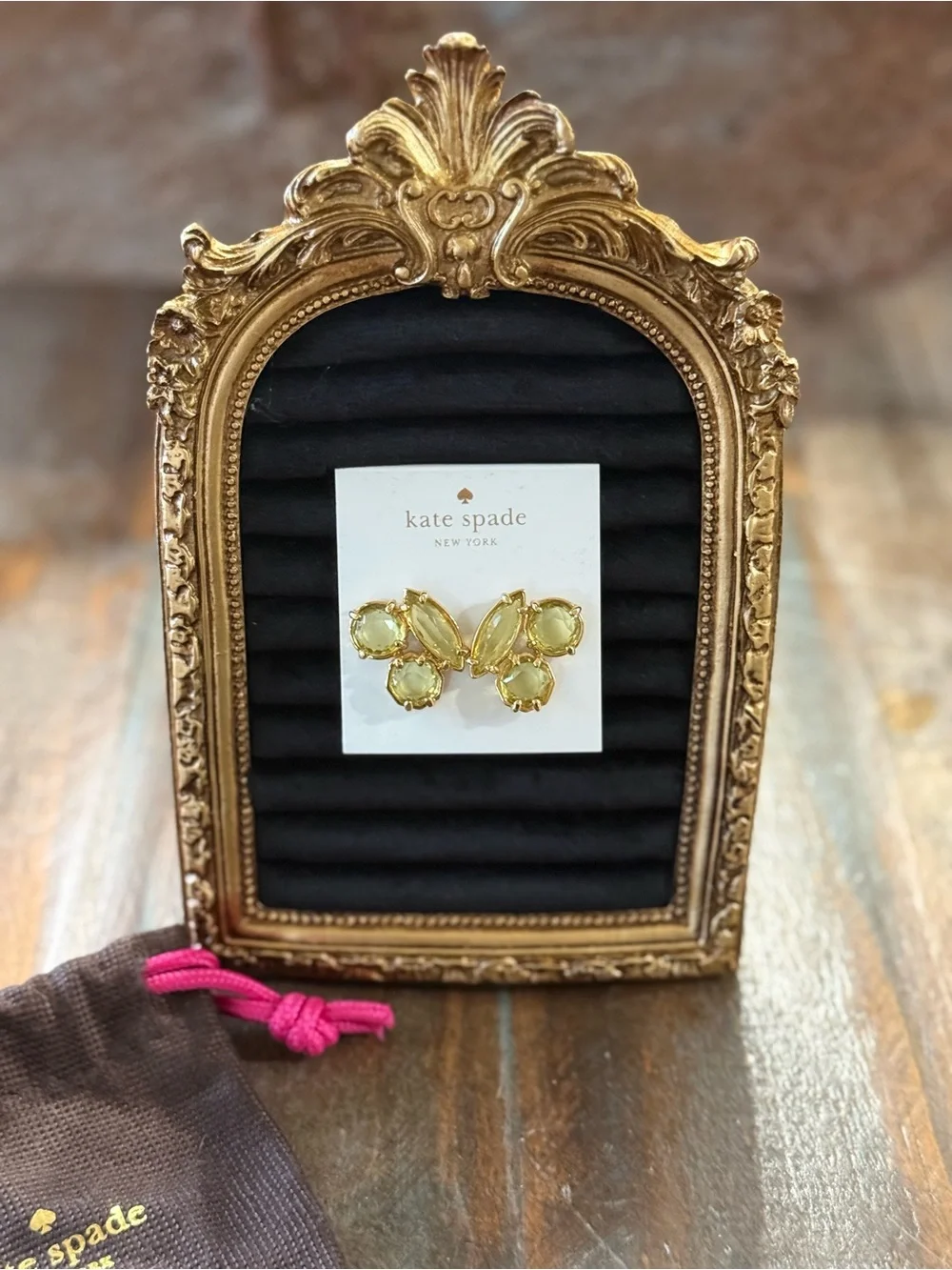 Kate Spade Green & Gold Faceted Crystal Cluster Stud Earrings + Dust Bag NWT
